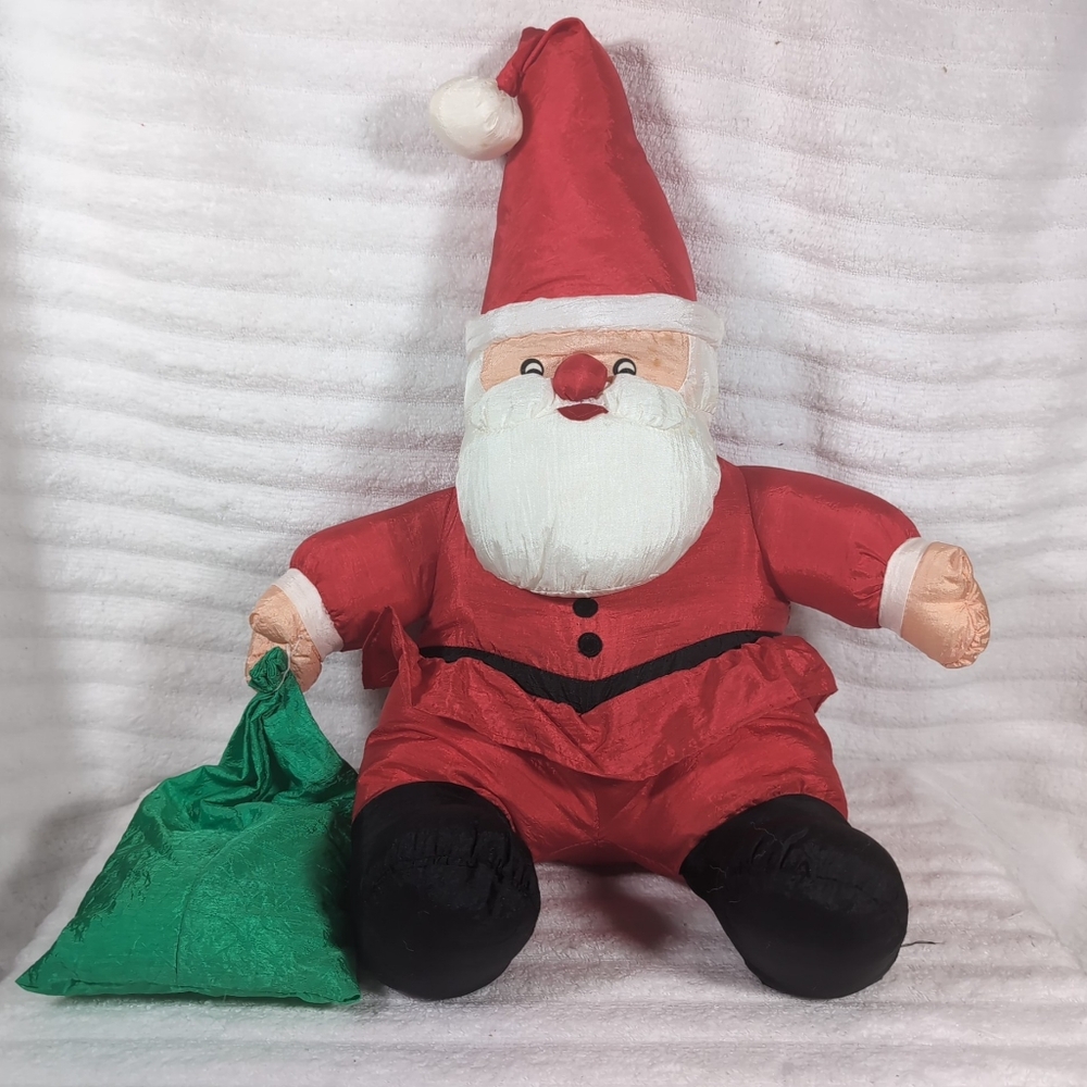 International Silver Nylon Puff Santa Claus & Bag Stuffed Animal Plush Vtg Xmas